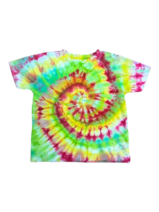 Toddler 2T Yellow Green and Hot Pink Spiral Ice Dye Tie Dye Shirt
