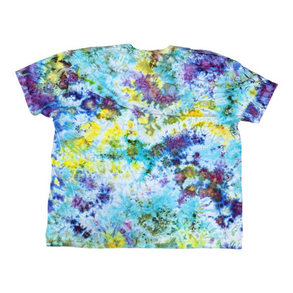 Adult 4XL Purple Aqua Blue and Yellow Scrunch Ice Dye Tie Dye Shirt