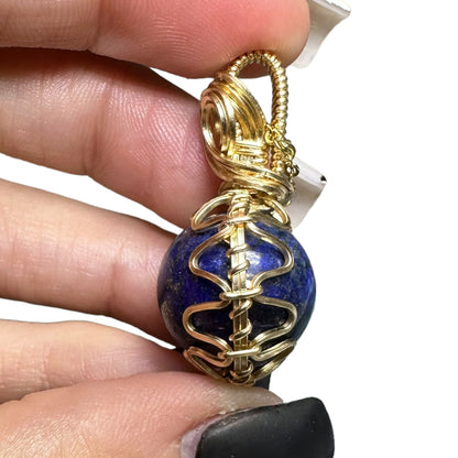 Sterling Silver | 14KT Gold Filled Wire Wrapped Lapis Lazuli Crystal Fidget Bezel Pendant