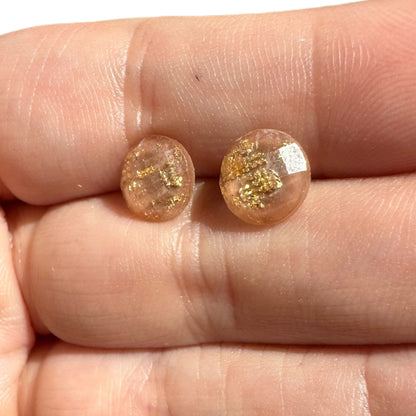 8MM Hypoallergenic Brown and Gold Leaf Faceted Epoxy Resin Earrings