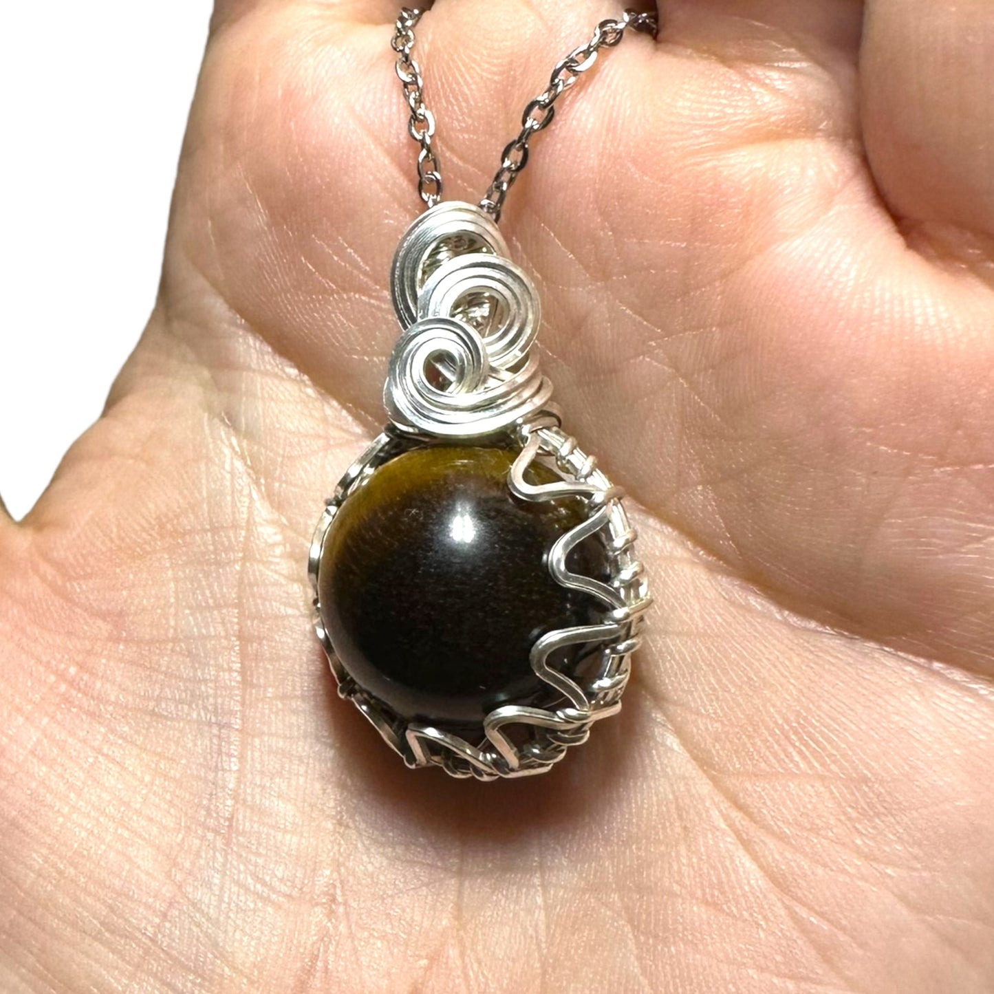 Sterling Silver |14KT Gold Filled Wire Wrapped Tiger's Eye Crystal Fidget Bezel Pendant