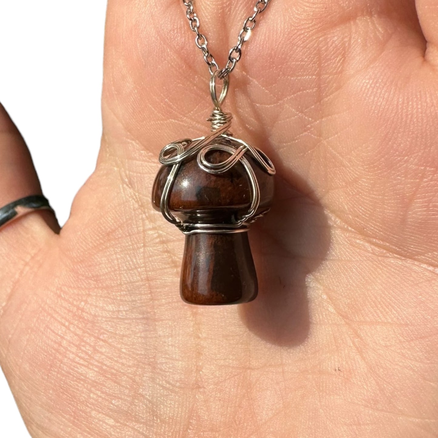 Sterling Silver | 14KT Gold Filled Wire Wrapped Mahogany Obsidian Mushroom Crystal Pendant