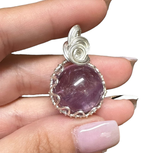 Sterling Silver Wire Wrapped Amethyst Crystal Fidget Bezel Pendant