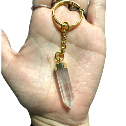 Clear Quartz Caged Wire Wrapped Crystal Keychain