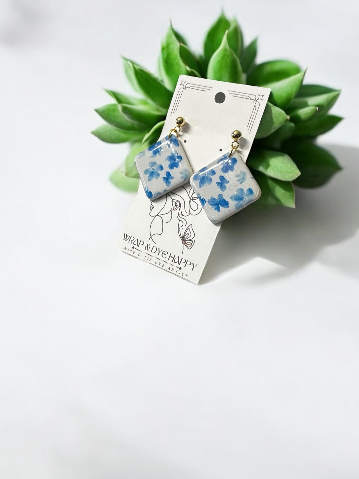 Hypoallergenic Blue Wildflower Floral Teardrop Clay Dangle Earrings
