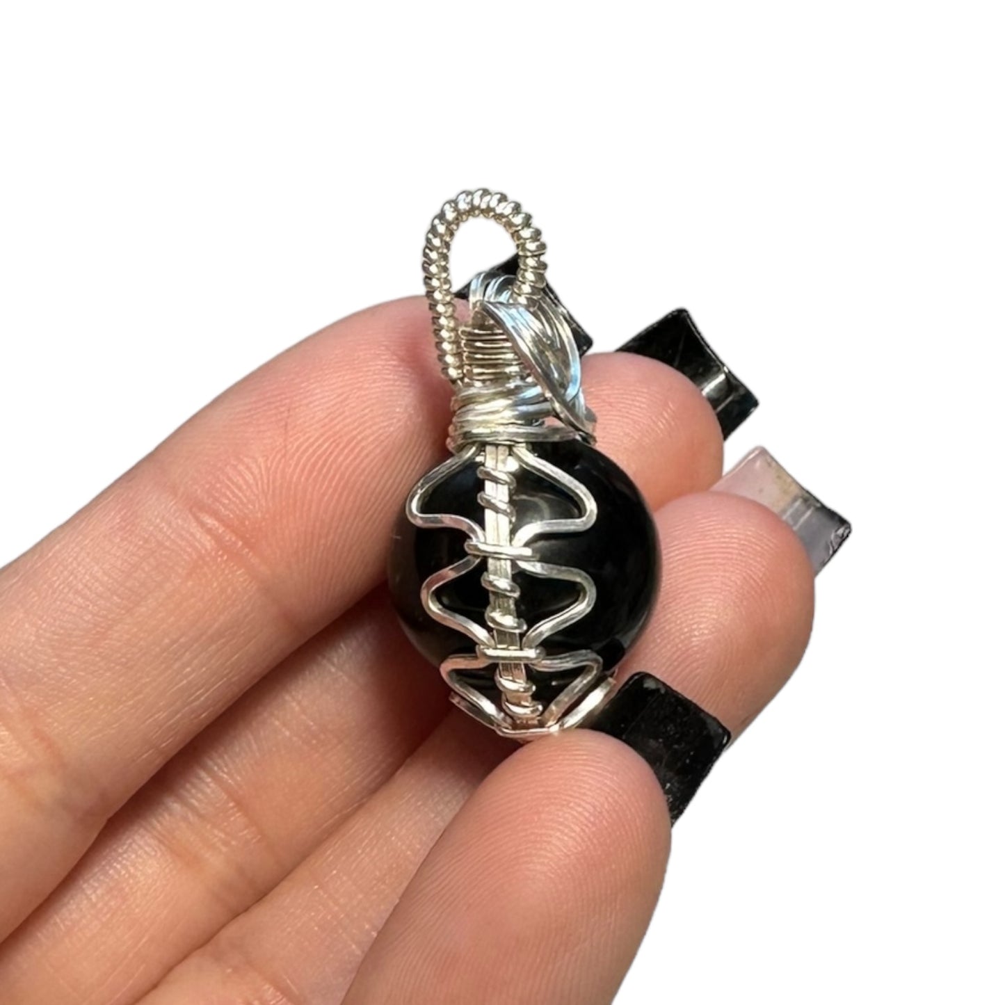 Sterling Silver | 14KT Gold Filled Wire Wrapped Obsidian Crystal Fidget Bezel Pendant