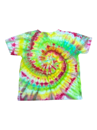 Toddler 2T Yellow Green and Hot Pink Spiral Ice Dye Tie Dye Shirt