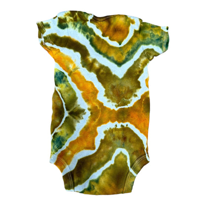 Infant 3-6 Months Green Golden Yellow Geode Ice Dye Tie Dye Onesie