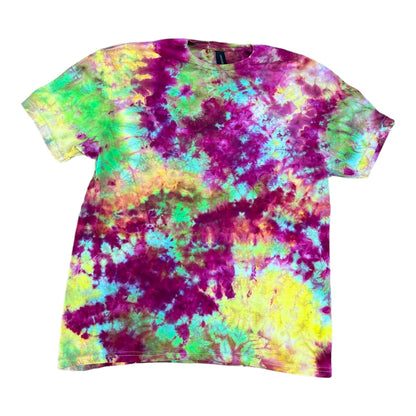 Adult Large Purple Blue Green and Yellow Scrunch Ice Dye Tie Dye Shirt