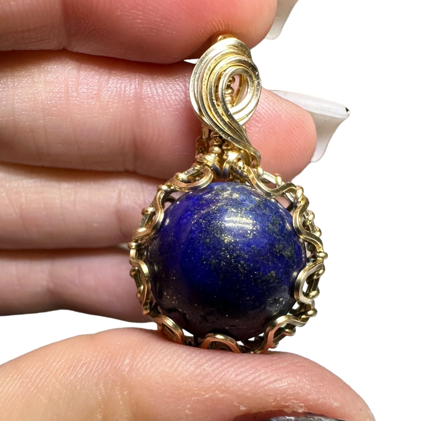 Sterling Silver | 14KT Gold Filled Wire Wrapped Lapis Lazuli Crystal Fidget Bezel Pendant