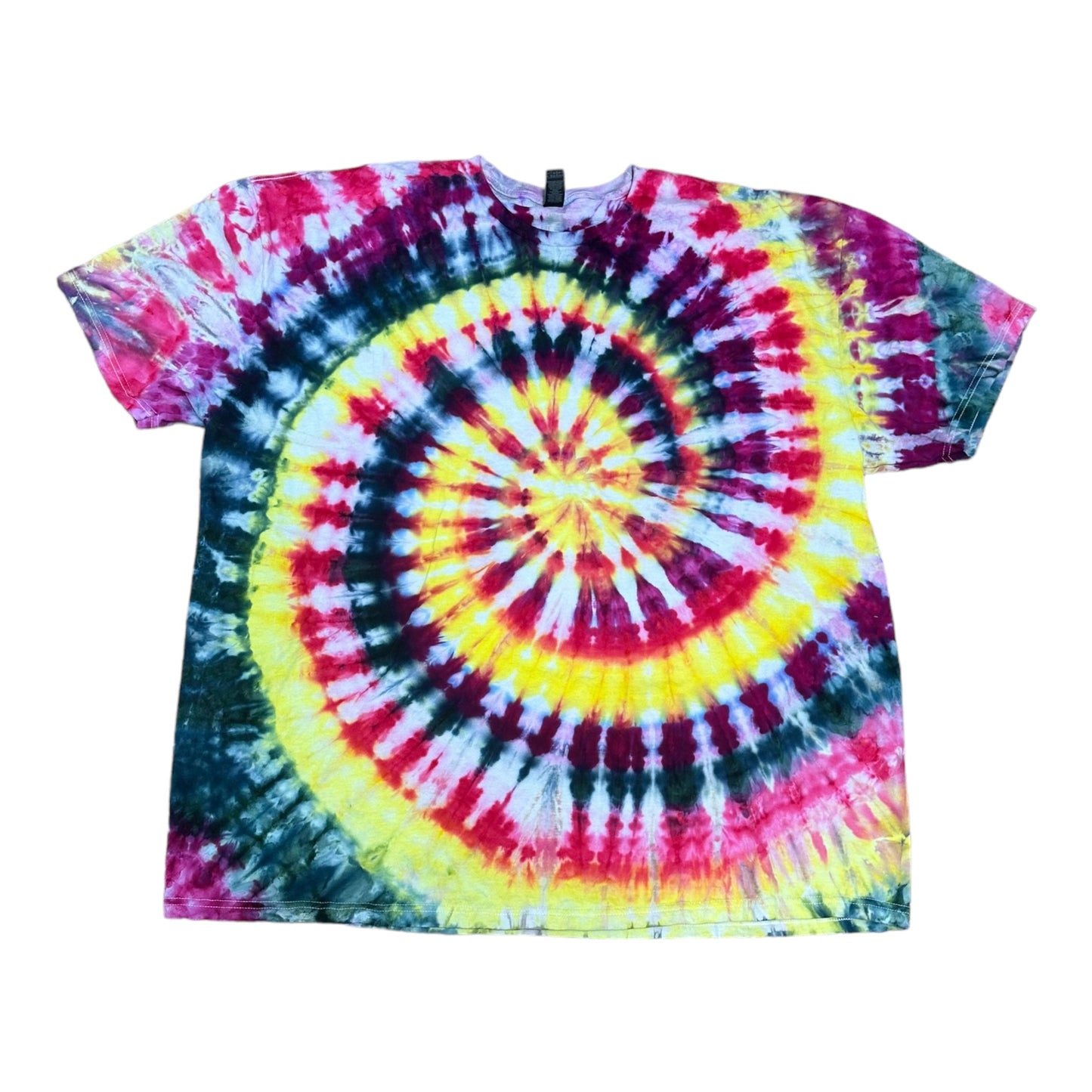 Adult 4XL Black Yellow Pink and Purple Spiral Ice Dye Tie Dye Shirt