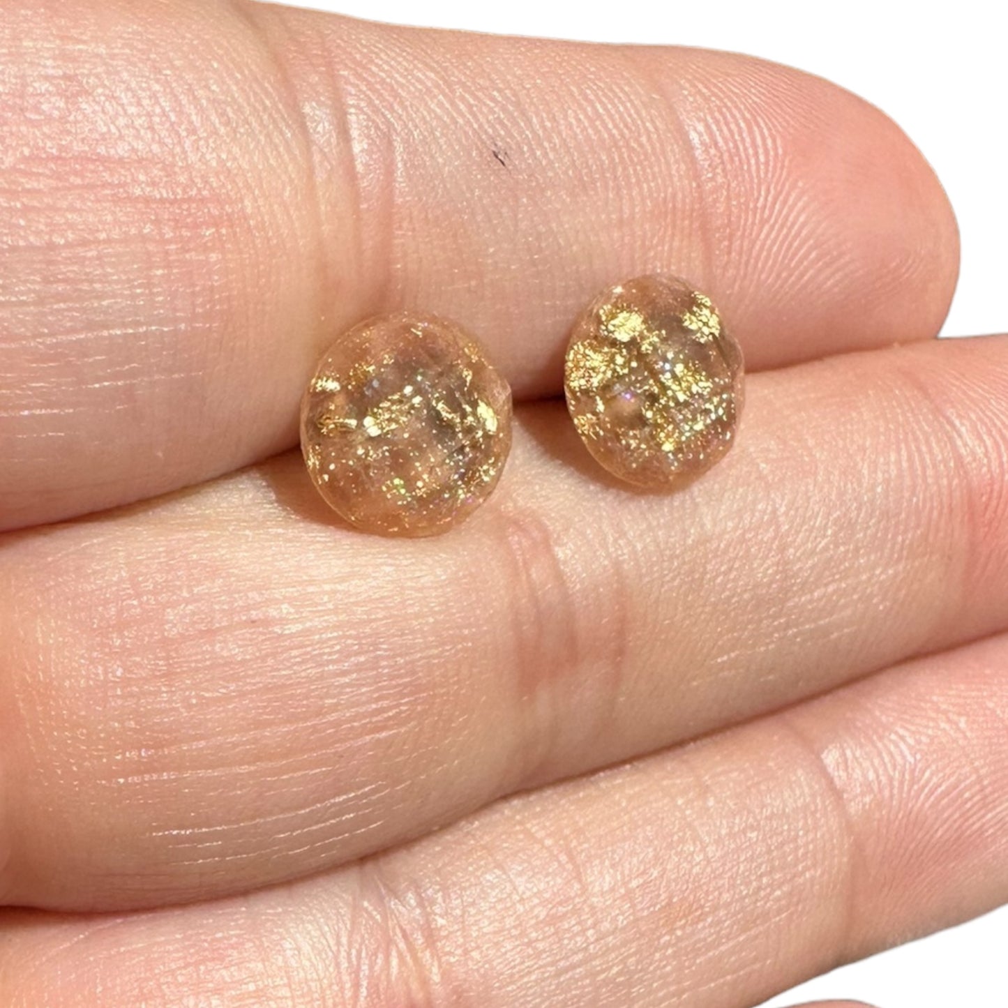 8MM Hypoallergenic Brown and Gold Leaf Faceted Epoxy Resin Earrings