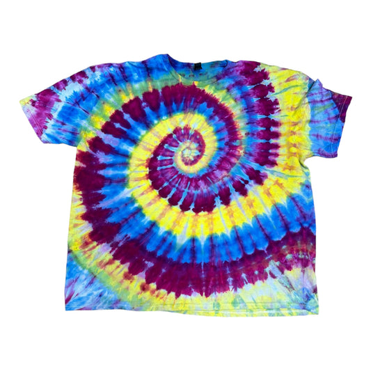 Adult 4XL Purple Blue and Yellow Spiral Ice Dye Tie Dye Shirt