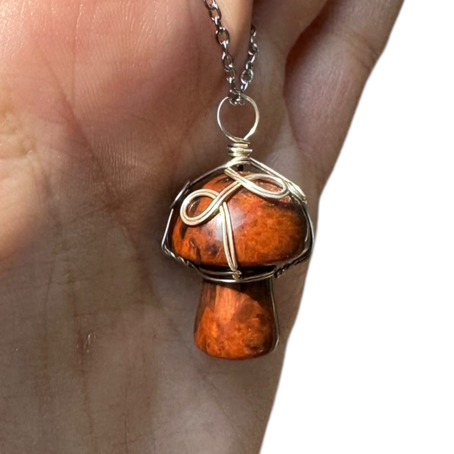 Sterling Silver | 14KT Gold Filled Wire Wrapped Mahogany Obsidian Mushroom Crystal Pendant