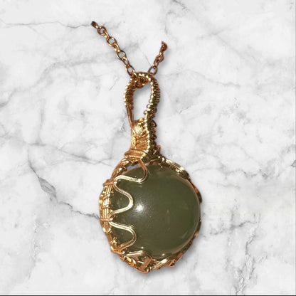 Sterling Silver | 14KT Gold Filled Wire Wrapped Green Aventurine Crystal Fidget Bezel Pendant