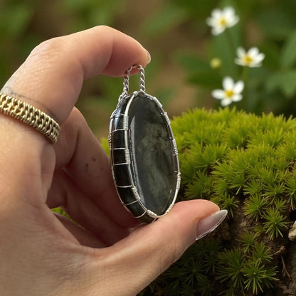 Sterling Silver Wire Wrapped Labradorite Worry Stone Crystal Pendant
