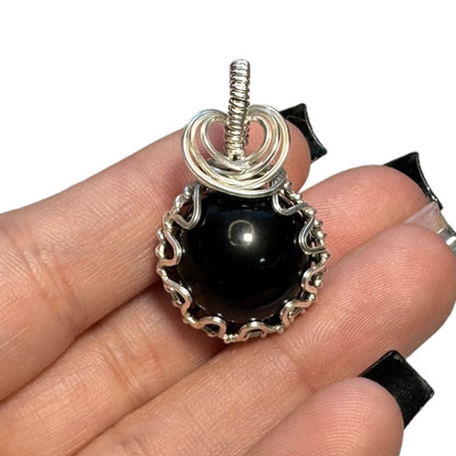 Sterling Silver | 14KT Gold Filled Wire Wrapped Obsidian Crystal Fidget Bezel Pendant