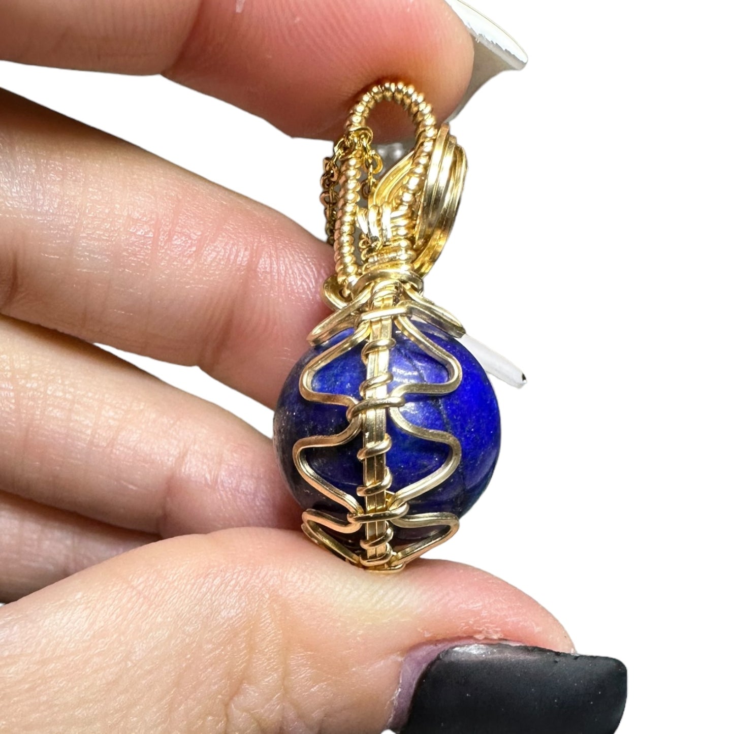 Sterling Silver | 14KT Gold Filled Wire Wrapped Lapis Lazuli Crystal Fidget Bezel Pendant