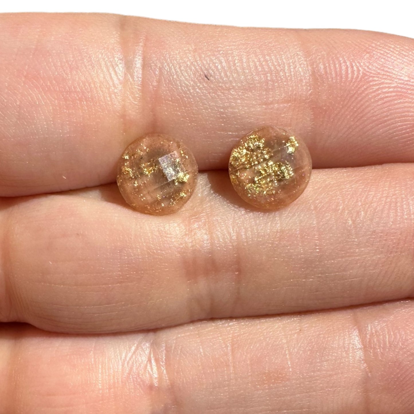 8MM Hypoallergenic Brown and Gold Leaf Faceted Epoxy Resin Earrings