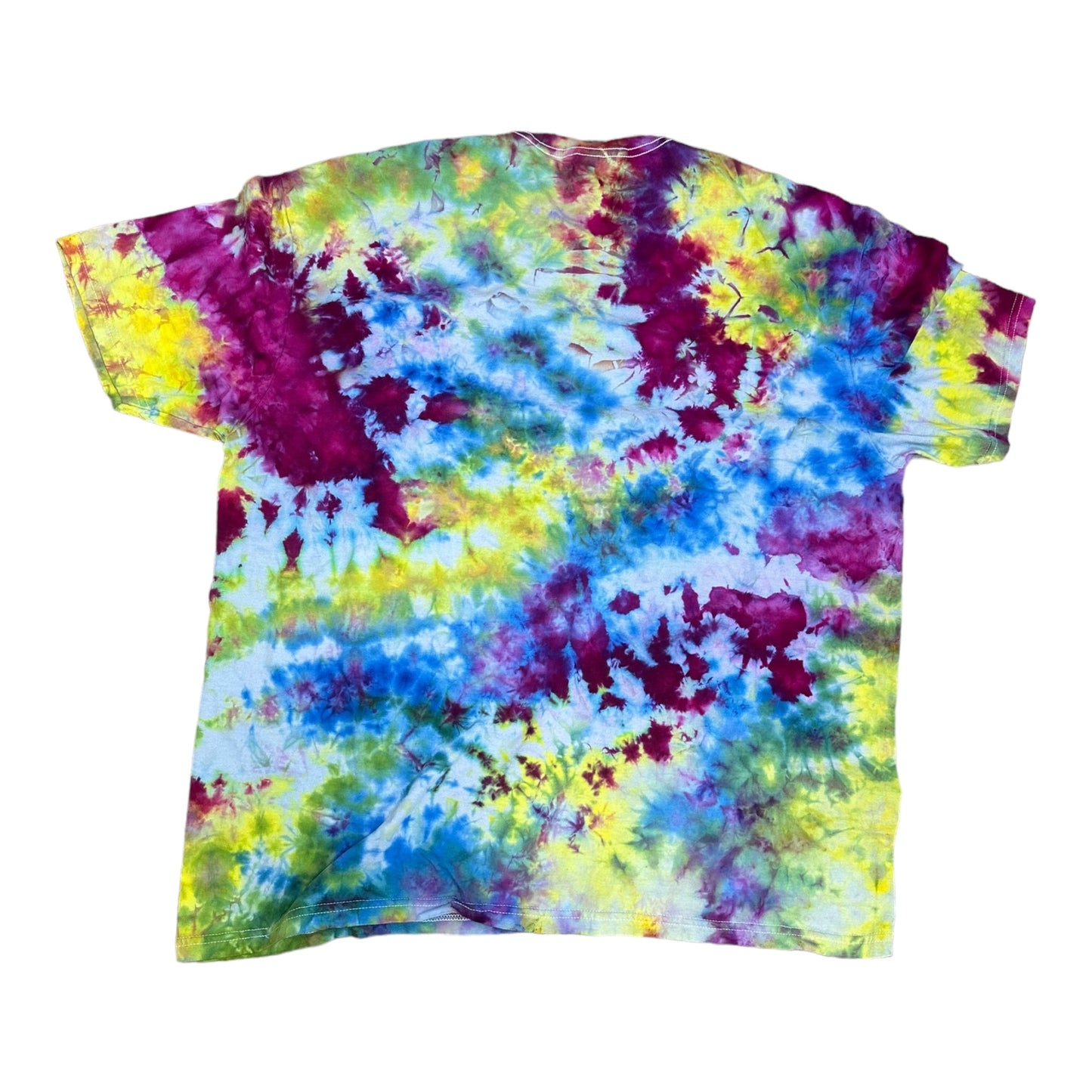 Adult 2XL Blue Purple Green and Yellow Scrunch Ice Dye Tie Dye TShirt