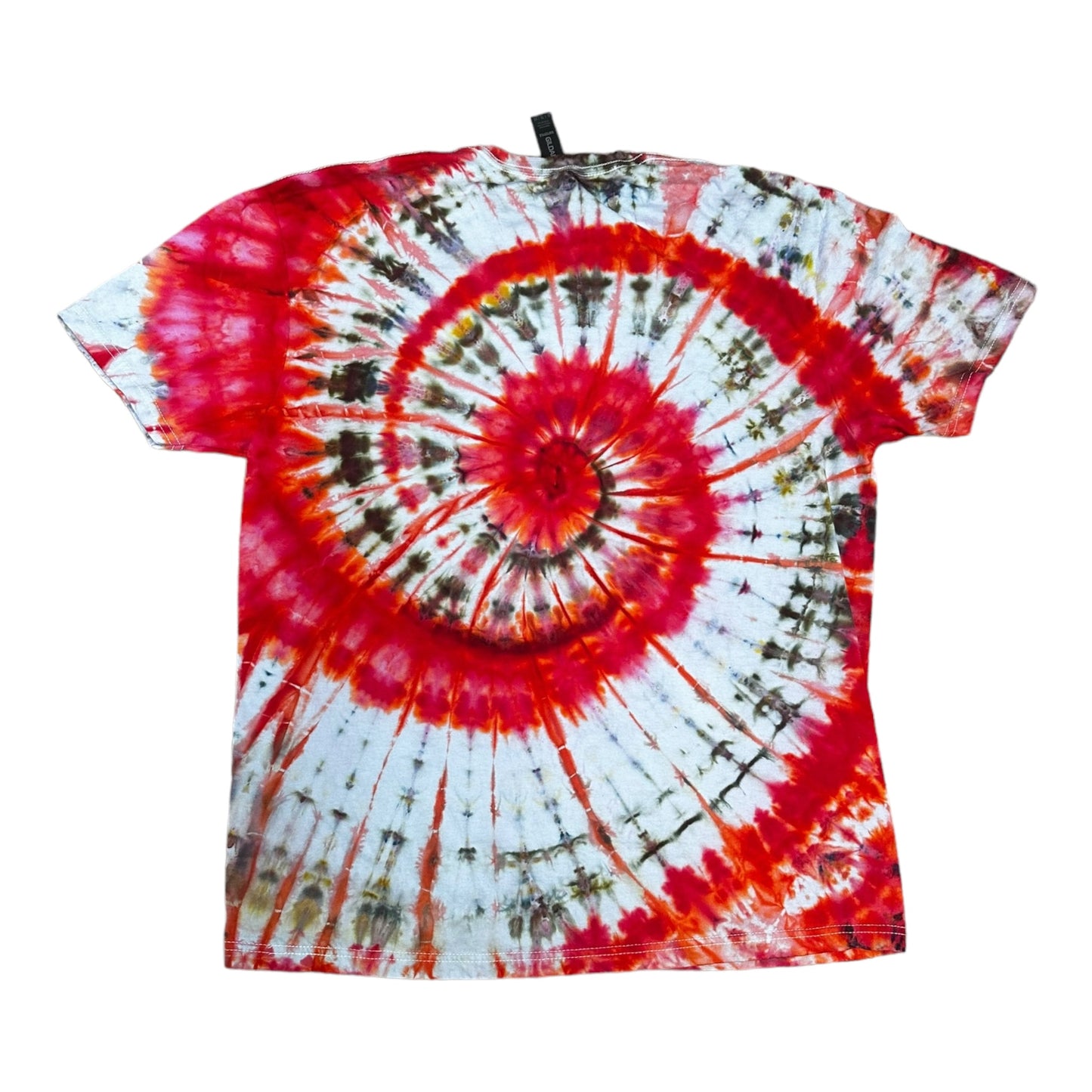 Adult XL Red Earthy Green and Blue Spiral Ice Dye Tie Dye Shirt