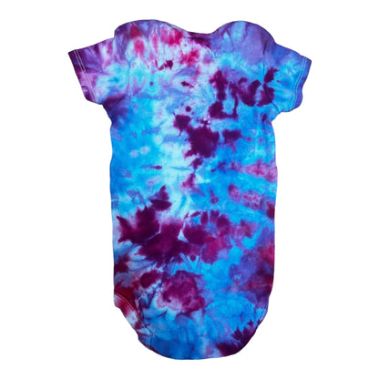 Infant 6-9 Months Blue Pink and Purple Scrunch Ice Dye Tie Dye Onesie