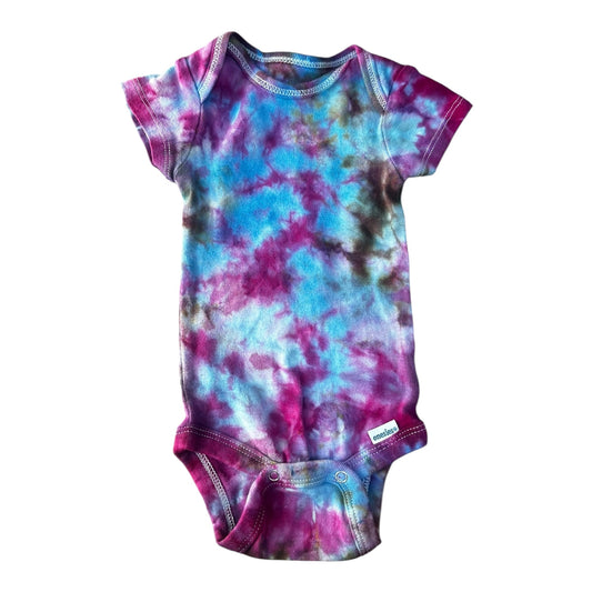 Infant 0-3 Months Blue Brown and Purple Scrunch Ice Dye Tie Dye Onesie