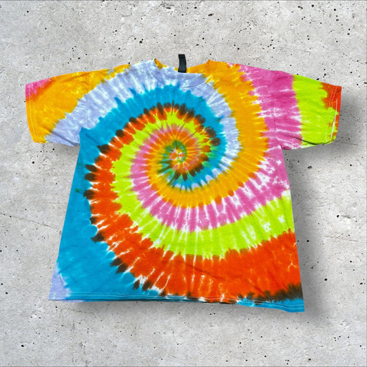 Youth XL Neon Rainbow Spiral Tie Dye Shirt