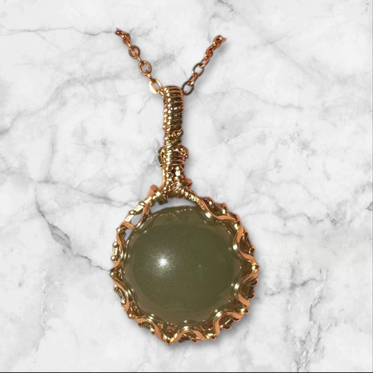 Sterling Silver | 14KT Gold Filled Wire Wrapped Green Aventurine Crystal Fidget Bezel Pendant
