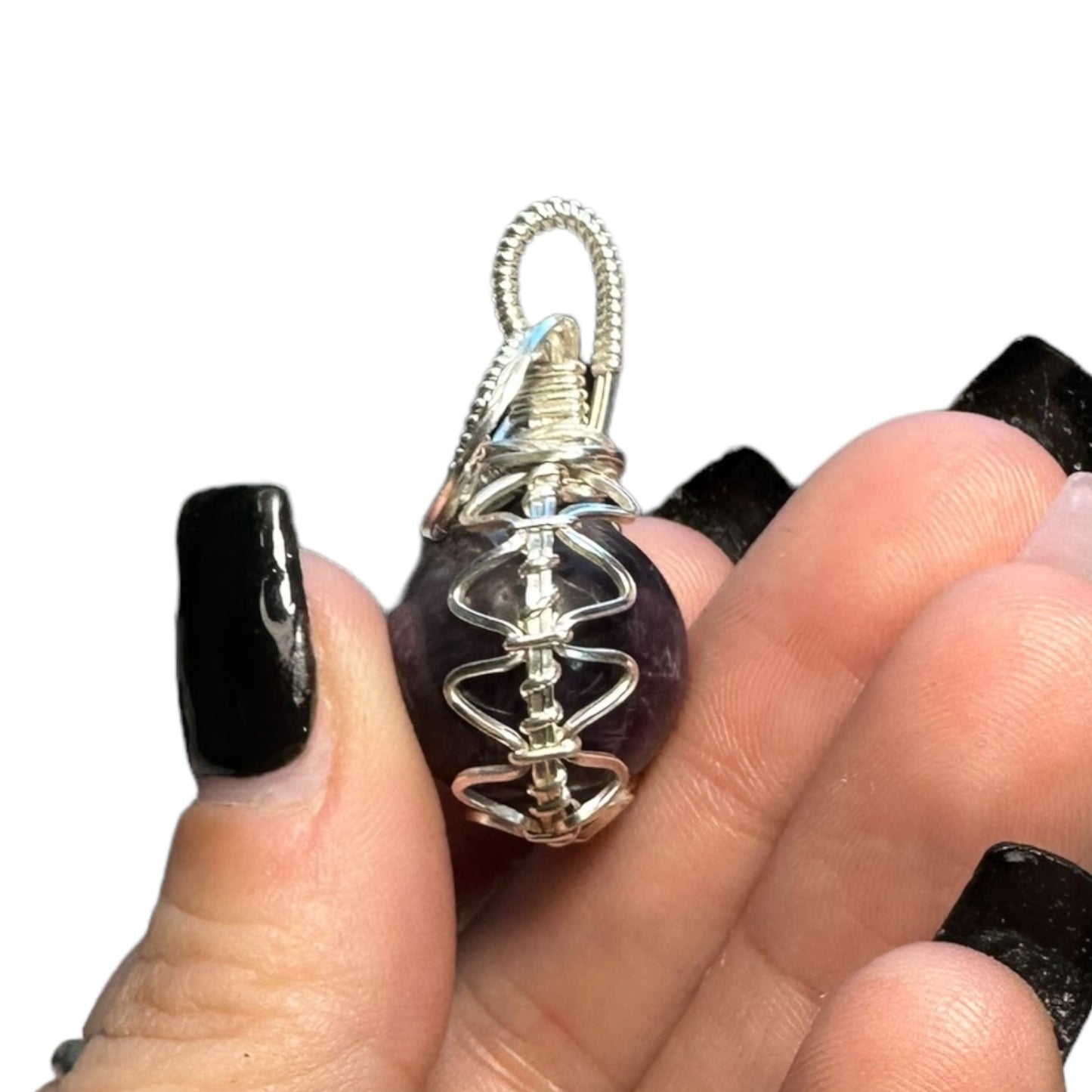 Sterling Silver Wire Wrapped Amethyst Crystal Fidget Bezel Pendant