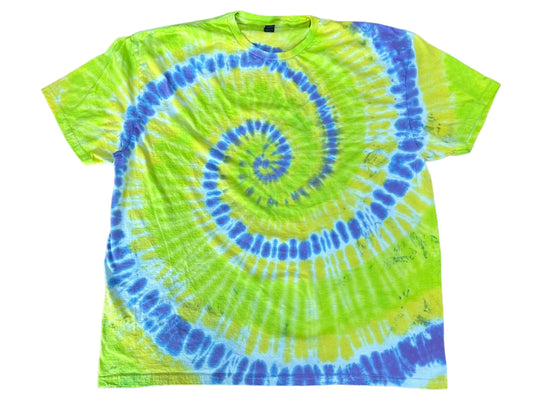 Adult 3XL Yellow Green and Blue Spiral Tie Dye Shirt