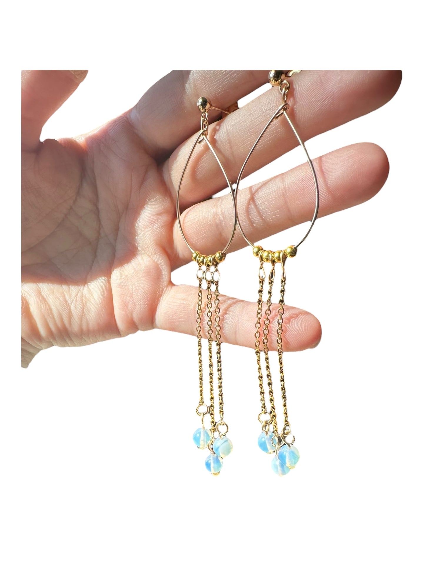 Opalite | Larvikite | Rose Quartz Hypoallergenic Dangle Crystal Earring