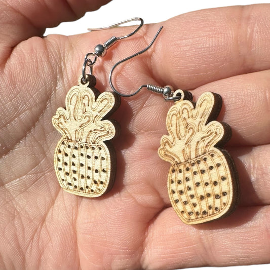 Natural Hypoallergenic Succulent Wood Laser Engraved Wood Earrings