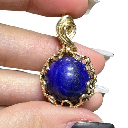 Sterling Silver | 14KT Gold Filled Wire Wrapped Lapis Lazuli Crystal Fidget Bezel Pendant