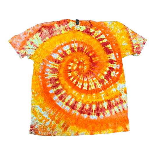 Adult XL Red Orange and Yellow Spiral Ice Dye Tie Dye