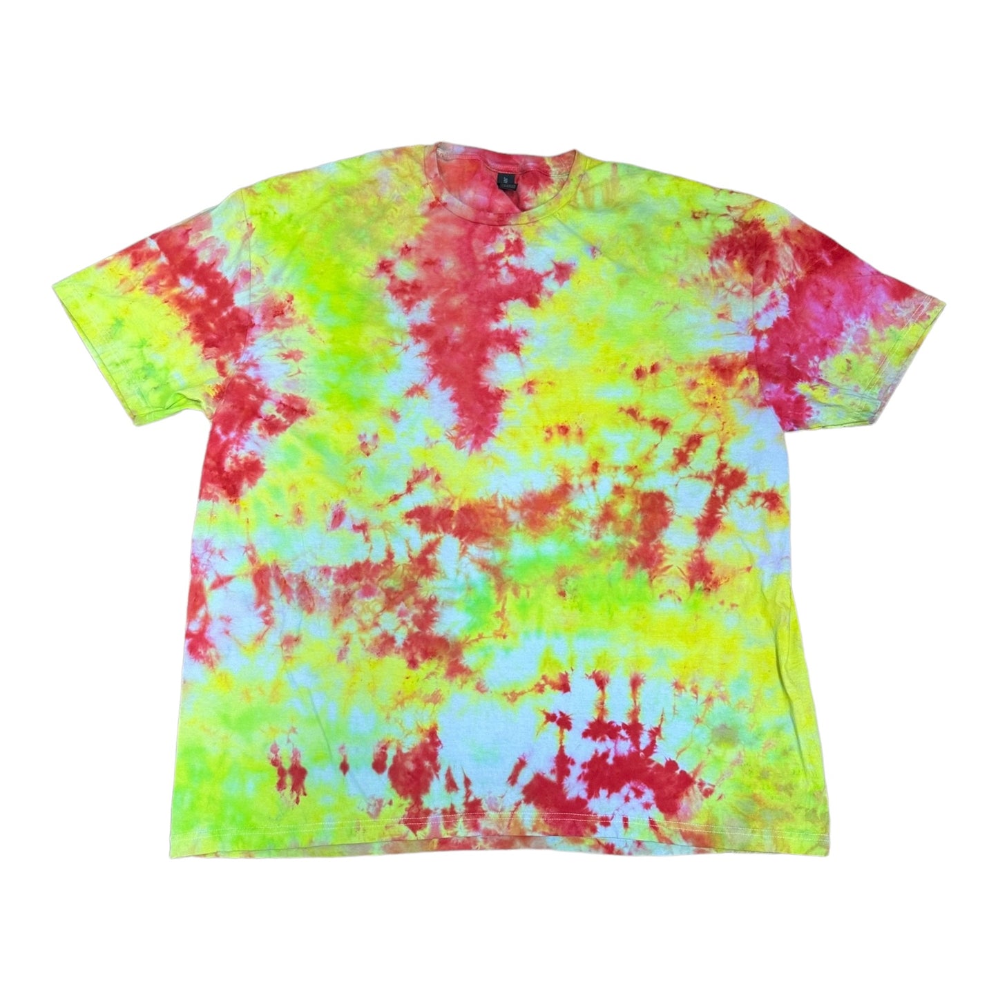 Adult 3XL Pink Yellow and Green Scrunch Ice Dye Tie Dye Shirt