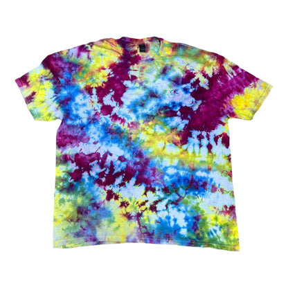 Adult 2XL Blue Purple Green and Yellow Scrunch Ice Dye Tie Dye TShirt