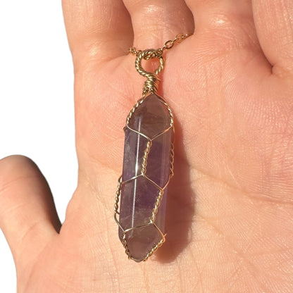 Sterling Silver | 14KT Gold Filled Wire Wrapped Amethyst Caged Pendant