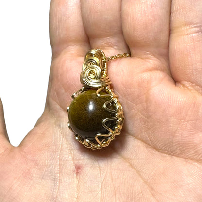 Sterling Silver |14KT Gold Filled Wire Wrapped Tiger's Eye Crystal Fidget Bezel Pendant