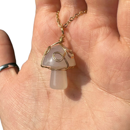 Sterling Silver | 14KT Gold Filled Wire Wrapped Chalcedony Mushroom Crystal Pendant