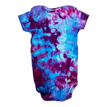 Infant 6-9 Months Blue Pink and Purple Scrunch Ice Dye Tie Dye Onesie