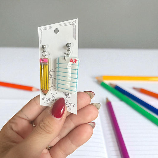 Hypoallergenic Clay Homework and Pencil Dangle Earrings