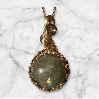 Sterling Silver | 14KT Gold Filled Wire Wrapped Labradorite Crystal Fidget Bezel Pendant