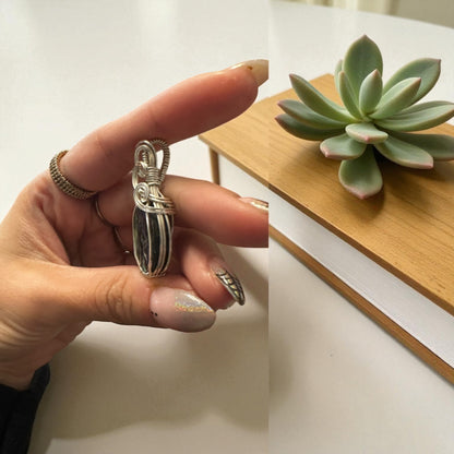 Sterling Silver Wire Wrapped Abalone Shell Crystal Bezel Pendant