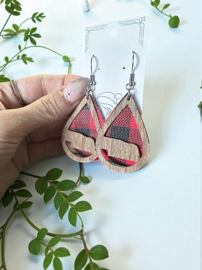 Painted | Natural Wood Hypoallergenic Nebraska Solid Huskers Go Big Red Wood Laser Engraved Wood Earrings