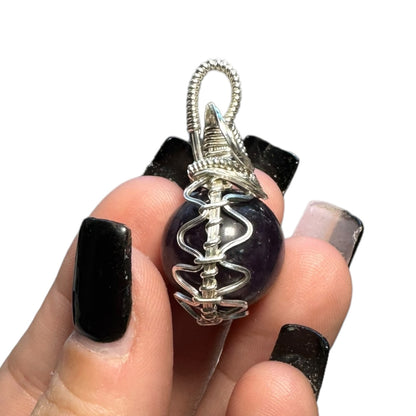 Sterling Silver Wire Wrapped Amethyst Crystal Fidget Bezel Pendant