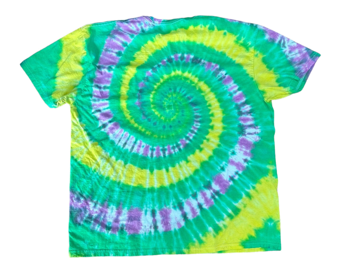 Adult 2XL Yellow Green and Purple Spiral Tie Dye Shirt
