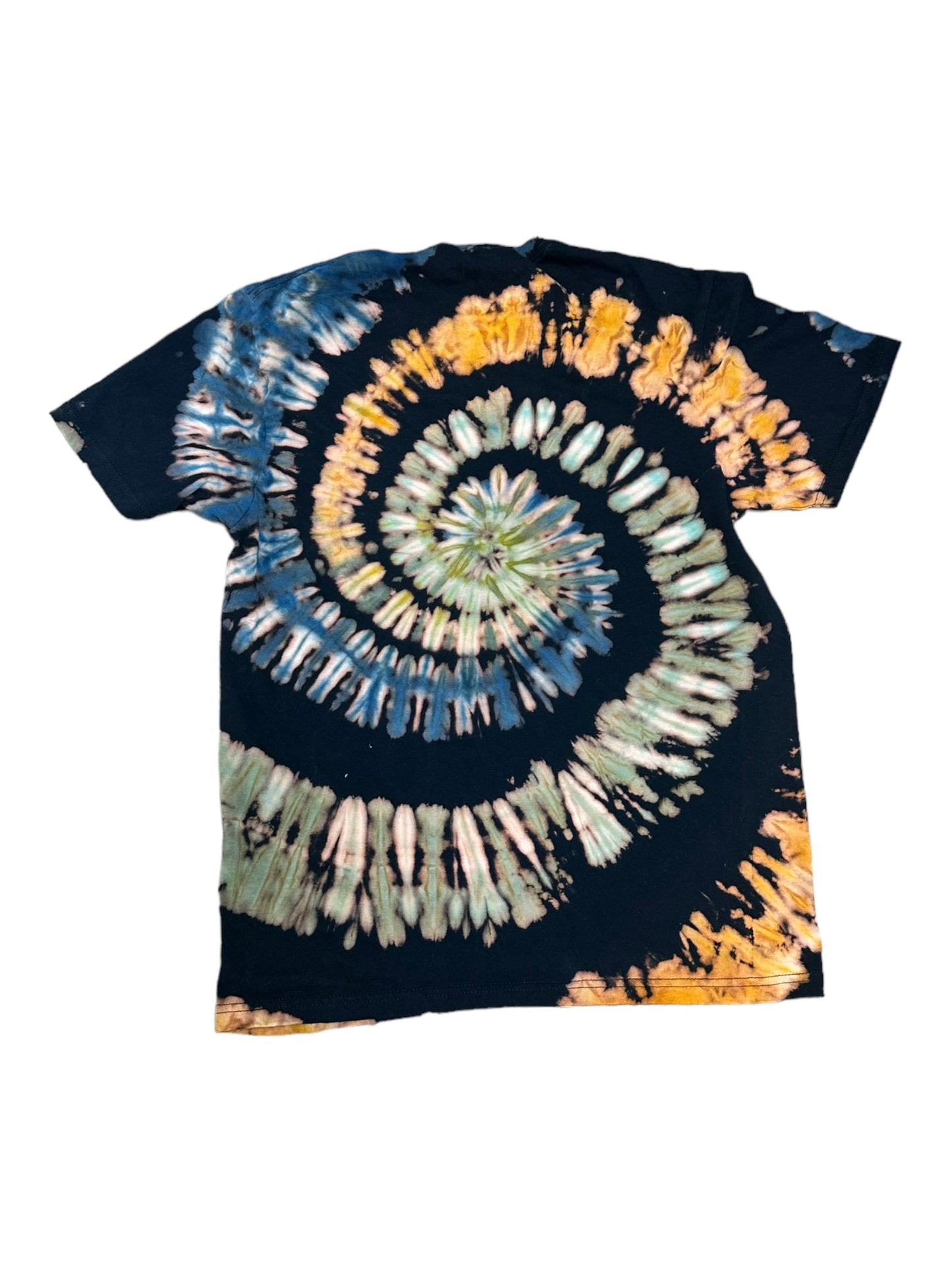 Adult Medium Blue Orange and Green Spiral Reverse Tie Dye Shirt