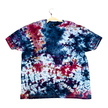 Adult 2XL Maroon Navy Blue and Purple Scrunch Ice Dye Tie Dye Shirt