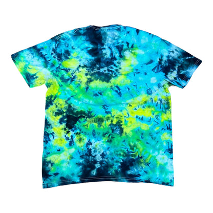 Adult Large Blue Black and Yellow Green Scrunch Ice Dye Tie Dye Shirt